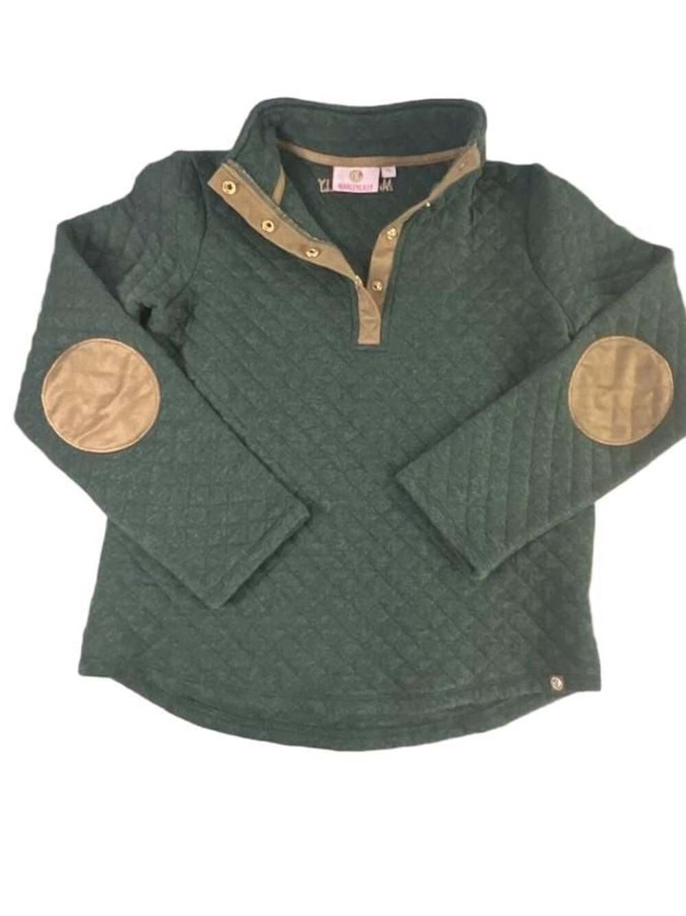 Marleylilly Quilted Pullover Size “YL” Green Elb Patches Snaps